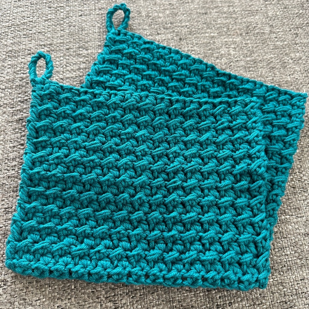 100% Farmhouse Cotton Handcrafted Teal Trivet Hot Pad Potholders